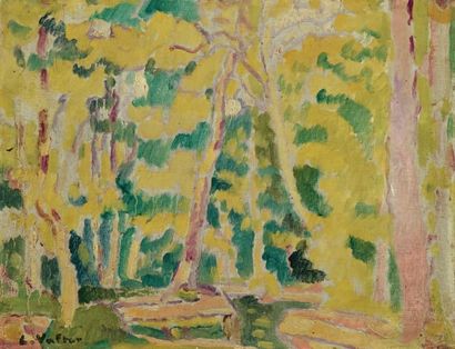 Louis VALTAT Bois de Boulogne aux feuillages jaunes, circa 1930 Huile sur toile rentoilée,...
