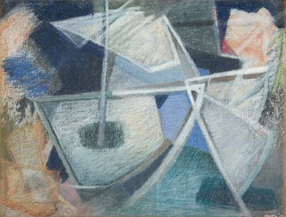 null Voilier, 1951 Pastel sur toile, signée et datée en bas à droite, 26x 34cm.