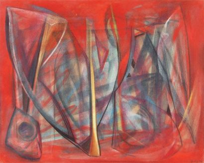 Composition rouge, 1948 Pastel, signé et...