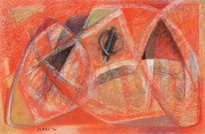 null Composition orangée, 1950 Pastel, signé et daté en bas à gauche, 31,5 x 48c...