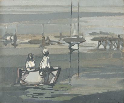 Paul ACKERMAN Pêcheurs près du port, 1953 Huile sur toile, signée en bas à droite,...