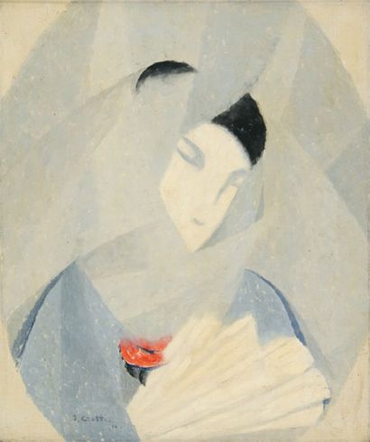 Jean CROTTI Femme à l'éventail, 1914 Huile sur toile, signée et datée en bas à gauche,...