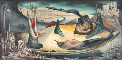 Henri GOETZ Paysage surréaliste, 1944 Huile sur toile, signée et datée en bas à droite,...