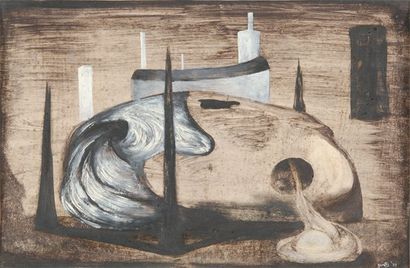 Paysage, 1939 Encre noire et gouache blanche,...