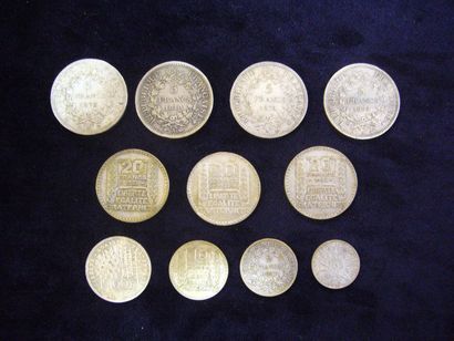 null lot de pièces : 100 Francs de 1982 5 Francs type Hercule 20 Francs de Turin...