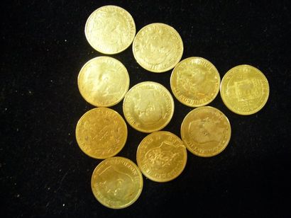 null 10 pièces de 10 F, 8 françaises, 1 italienne, 1 hongroise