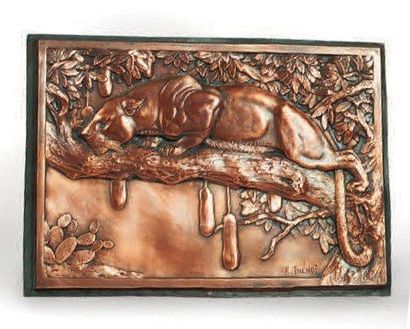 René THENOT(1893 -1963) Bas-relief en galvanoplastie de métal cuivré figurant une...