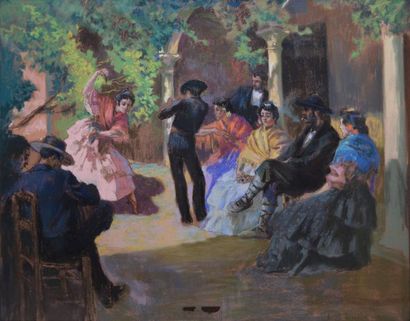 LUNOIS Alexandre, 1863-1916, LUNOIS Alexandre, 1863-1916, 
Danseurs au patio
Pastel,...