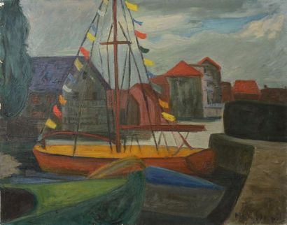 MANGEOL Maiten, 1903-2003, MANGEOL Maiten, 1903-2003,
Le bateau pavoisé
Huile sur...