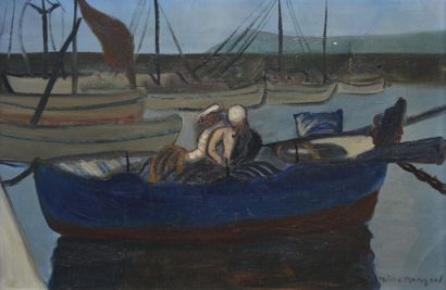 MANGEOL Maiten, 1903-2003, MANGEOL Maiten, 1903-2003,
Pêcheurs sur une barque
Huile...