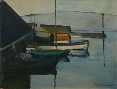 MANGEOL Maiten, 1903-2003, MANGEOL Maiten, 1903-2003,
Les barques, mer calme
Huile...