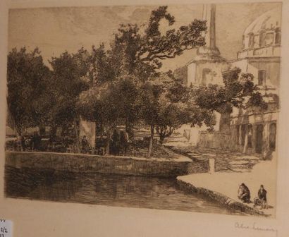LUNOIS Alexandre, 1863-1916, LUNOIS Alexandre, 1863-1916, 
Orientale sur un tapis
Lithographie...