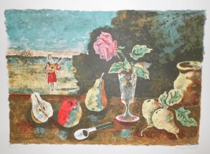OUDOT Roland, 1897-1981 La rose et les fruits d'automne Lithographie, signée en bas...