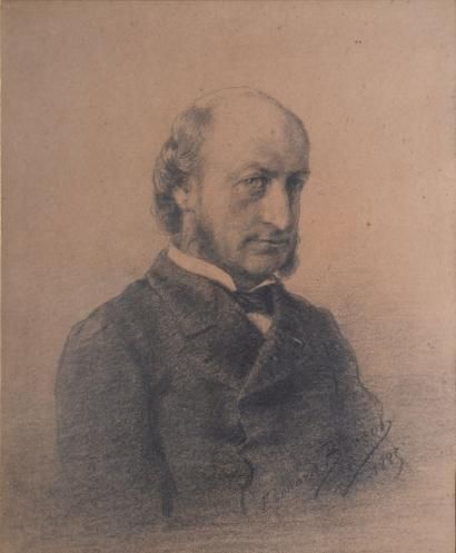 BISSON Édouard, 1856-1939 Portrait d'homme, 1885 Crayon noir (insolation), signé...