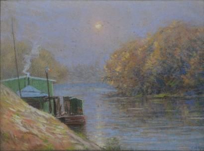 CARIO Louis, 1889-1941 Asnière, l'Ile aux Chiens le matin en automne, 1929 Pastel,...