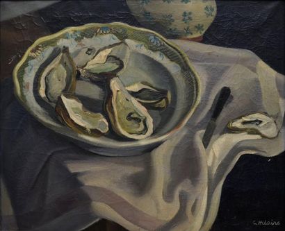 HILAIRE Camille, 1916-2004 Le plat d'huîtres Huile sur toile (craquelures, petits...