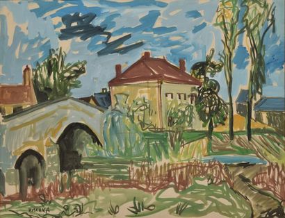 KISCHKA Isis, 1908-1973 Paysage à Vic-sous-Thil, près de Saumur en Auxois Gouache,...