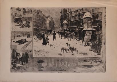 BUHOT Félix, 1847-1898 L'hiver à Paris, 1879 Eau-forte en noir (petites rousseurs),...