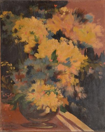 SABATER Y SALABERT Daniel, 1888 -1951 Bouquet jaune et vert, Paris 1929 (?) Huile...
