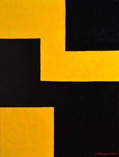 TEISSONNIERES Jean-Claude, né en 1934 Composition en jaune et noir Acrylique sur...