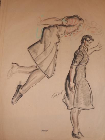 VANBER Albert Voisin, dit (1905-1994) Femme à la robe noire Pastel, signé en bas...