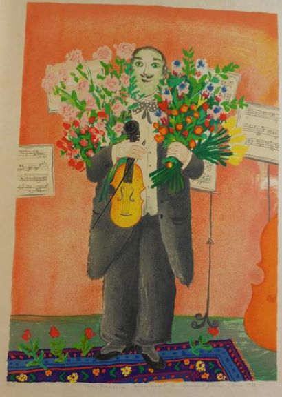 JIRLOW Lennart (né en 1936) Violoniste aux bouquets, mars 1978 Lithographie sur papier...