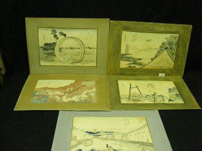 null Lot de cinq estampes, tirages tardifs d'après Hokusai, les 36 vues du Mont Fuji....