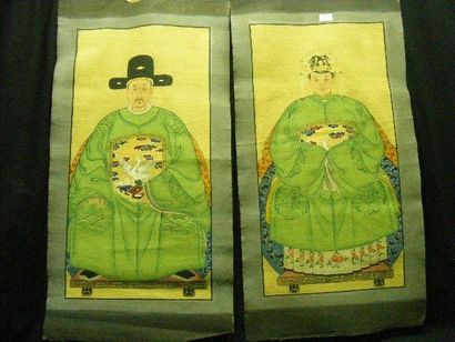 null Couple Imperiaux Deux huiles sur toiles. Chine, Canton, vers 1920