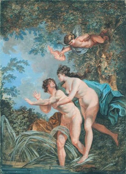 MONNET Charles (Attribué à) (Paris, 1732 -1810) Salmacis et Hermaphrodite Gouache....