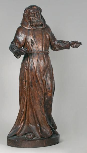 null Saint François d'Assise en bois sculpté patiné et ciré du XVIIe siècle. Il est...