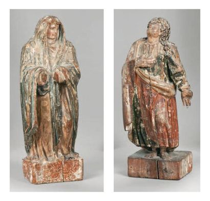 null Deux petites sculptures du XVIIe siècle. Elles sont en bois sculpté polychrome...