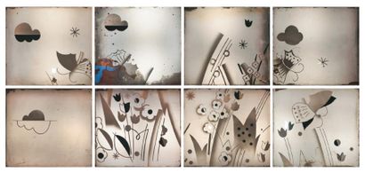 Max INGRAND (1908-1969) Suite de onze panneaux en verre à décor églomisé, huit de...