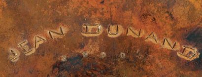 Jean DUNAND (1877-1942) Vase sphérique en dinanderie de cuivre à col annelé à jonc...