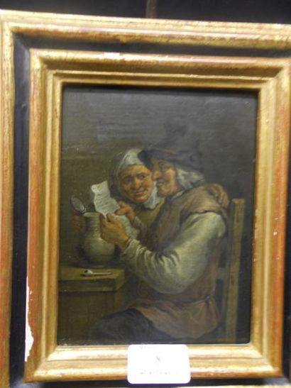 TENIERS David (Suite de) (1610 -1690) Scène d'interieur - couple lisant une lettre...