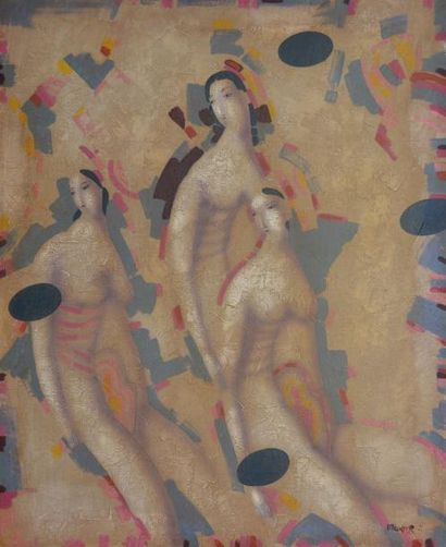 Vladimir MAKARENKO Trois femmes, Paris Technique mixte sur toile, signée en bas à...