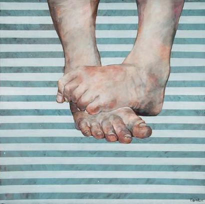 Andrew PAINTER Lisa rêve de ses pieds Acrylique sur toile, signée en bas à droite,...