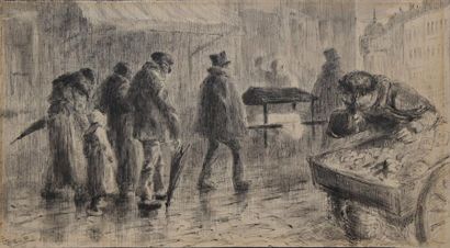 Félix Buhot Scène de rue à Paris, 1880 (L'enterrement de troisième classe) Plume...
