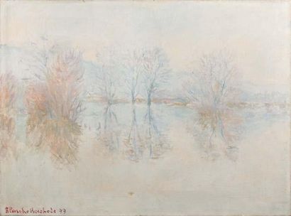 Blanche HOSCHEDÉ-MONET Reflets d'arbres sur la Seine en hiver, 1899 Huile sur toile...