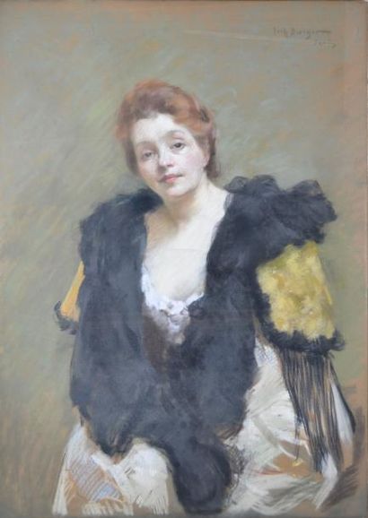 Fritz BURGER Jeune femme rousse, Paris Pastel sur toile, signée et située en haut...
