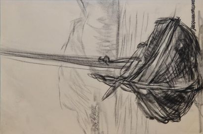 Jacques CHAPIRO Bateau à marée basse Fusain (traces de plis), cachet de la signature...