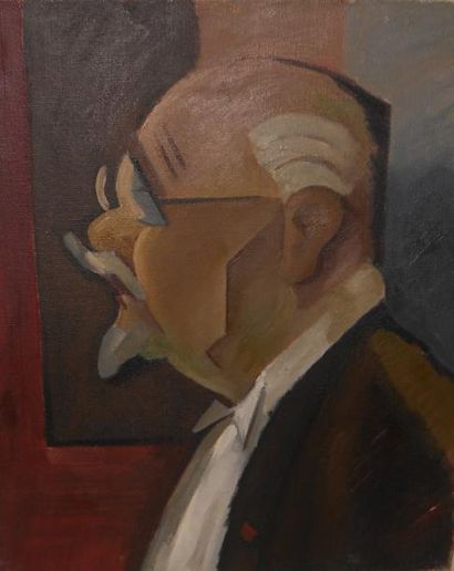 Robert SIMON Vieil homme de profil Huile sur toile, cachet d'atelier au dos. 61 x...