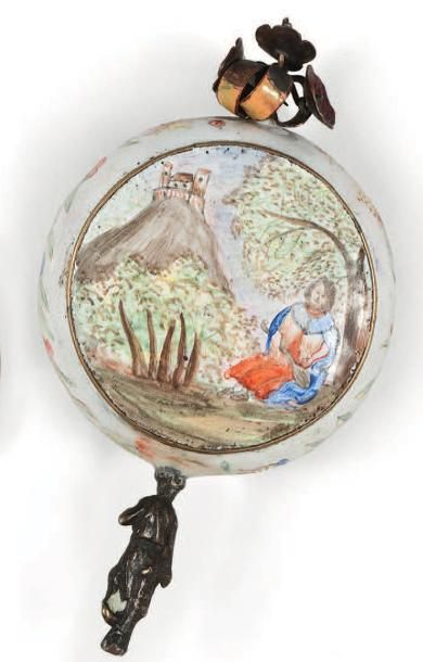 Anonyme Début XIXe siècle Montre de gousset boîte et cadran en émail peint sur fer...