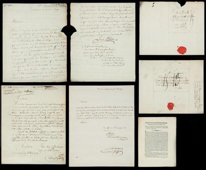 null ARRESTATION DU ROI LOUIS XVI à VARENNES. Dossier comportant trois lettres manuscrites...