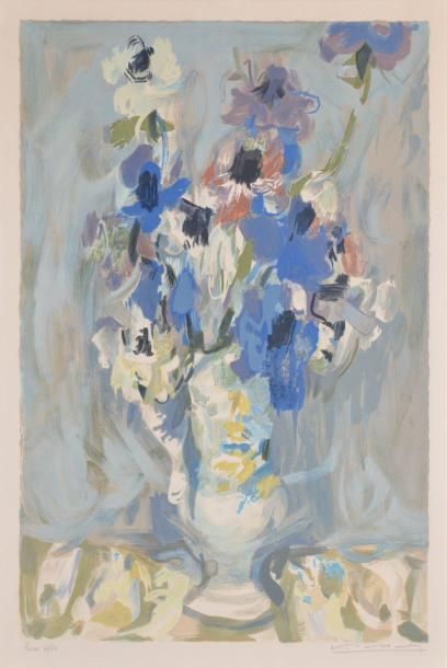 BABOULENE Eugène, 1905 -1994 Bouquet au vase blanc Lithographie en couleurs sur Rives...