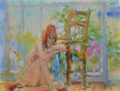 DU JANERAND Daniel, 1919 -1990 Femme aux roses Huile sur toile, signée en bas à droite,...