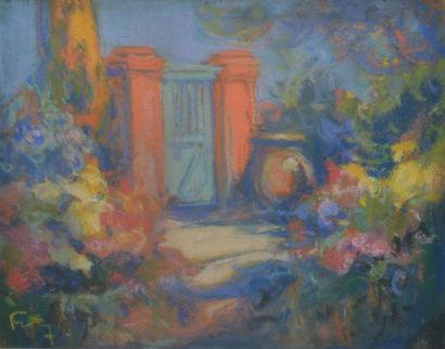 FORTUNEY Louis, 1878 -1950 La porte du jardin Pastel (légers frottements), signé...