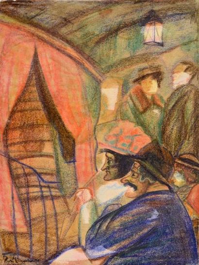 GRIGORIEV Boris, 1886 -1939 Scène de cabaret Crayons de couleurs sur papier (restau...