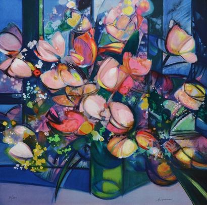 HILAIRE Camille, 1916 -2004 Bouquet aux tulipes Lithographie en couleurs (accidents...