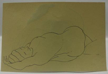 ICHÉ René, 1897-1954, Nu accroupi - Baigneuse allongéePlume et encre noire recto...