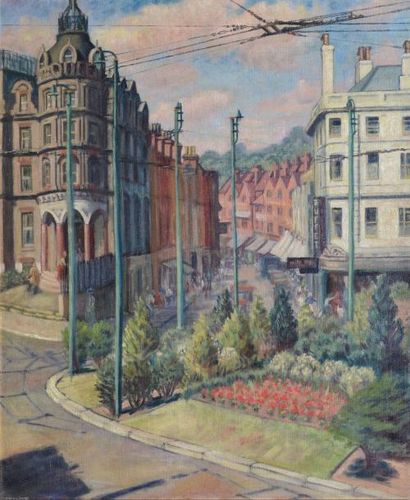 LLOYD K. M., XXe siècle Paysage urbain Huile sur toile, signée en bas à gauche. 61...